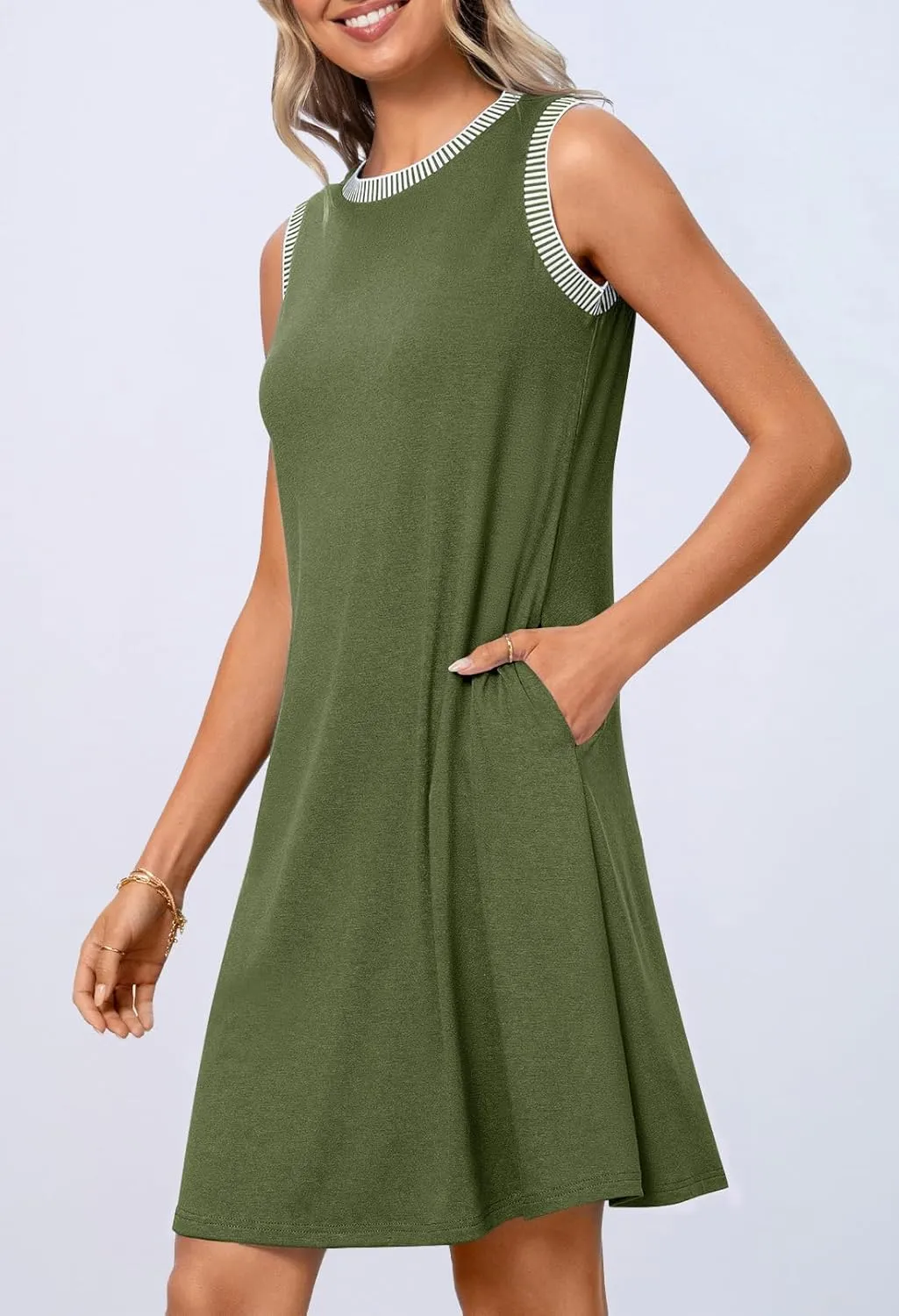 MEROKEETY Women's 2025 Summer Spring Casual Sundress Beach Vacation Sleeveless Tank Crewneck Coverup Mini Dresses