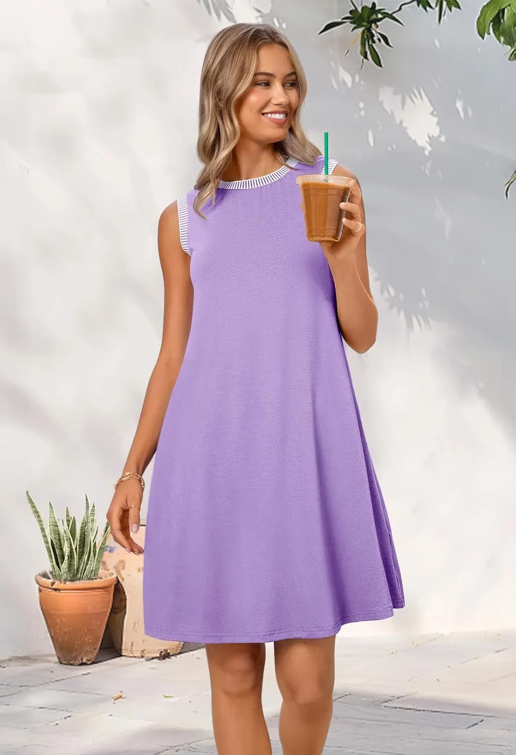 MEROKEETY Women's 2025 Summer Spring Casual Sundress Beach Vacation Sleeveless Tank Crewneck Coverup Mini Dresses