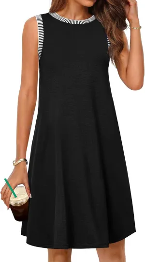 MEROKEETY Women's 2025 Summer Spring Casual Sundress Beach Vacation Sleeveless Tank Crewneck Coverup Mini Dresses