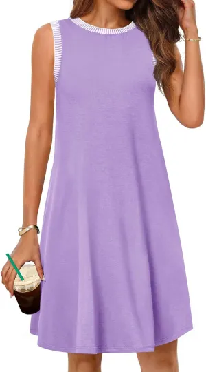 MEROKEETY Women's 2025 Summer Spring Casual Sundress Beach Vacation Sleeveless Tank Crewneck Coverup Mini Dresses