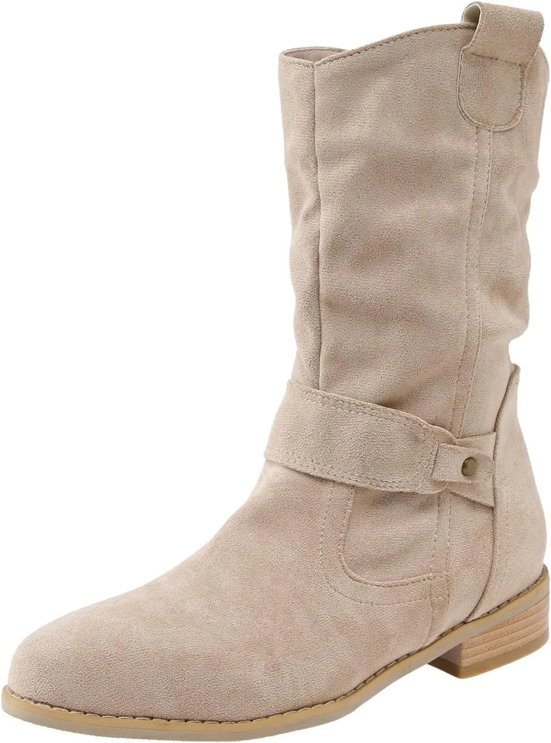 Mid Calf Boots Low Heel Boots for Women ，Low Heel Breathable Winter Zipper Booties，Fashionable Classic Black Ankle Boots