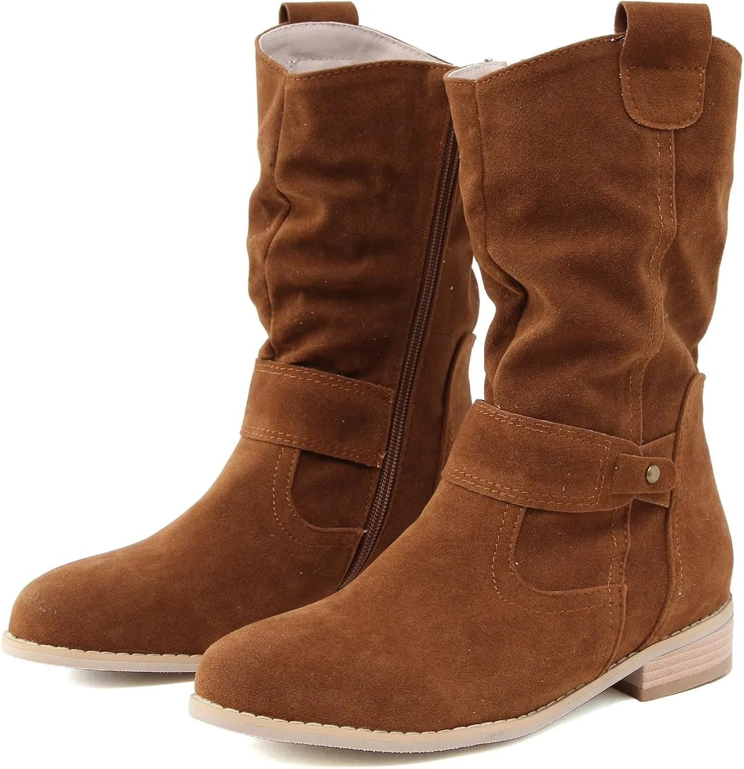 Mid Calf Boots Low Heel Boots for Women ，Low Heel Breathable Winter Zipper Booties，Fashionable Classic Black Ankle Boots