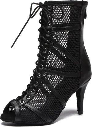 Minishion Sexy Dance Heels for Women Mesh Party Eveing Ankle Sandals Boots