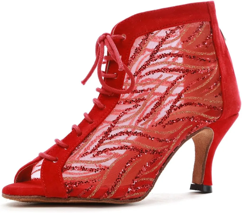 Minishion Sexy Dance Heels for Women Mesh Party Eveing Ankle Sandals Boots