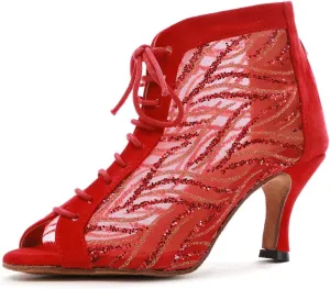 Minishion Sexy Dance Heels for Women Mesh Party Eveing Ankle Sandals Boots