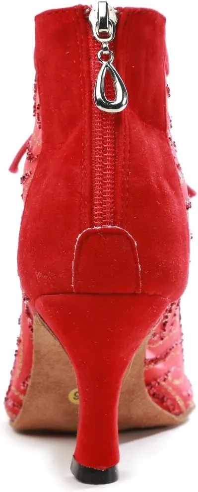 Minishion Sexy Dance Heels for Women Mesh Party Eveing Ankle Sandals Boots