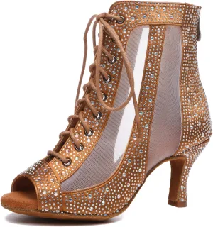 Minishion Sexy Dance Heels for Women Mesh Party Eveing Ankle Sandals Boots