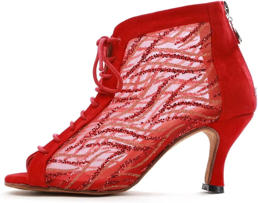 Minishion Sexy Dance Heels for Women Mesh Party Eveing Ankle Sandals Boots