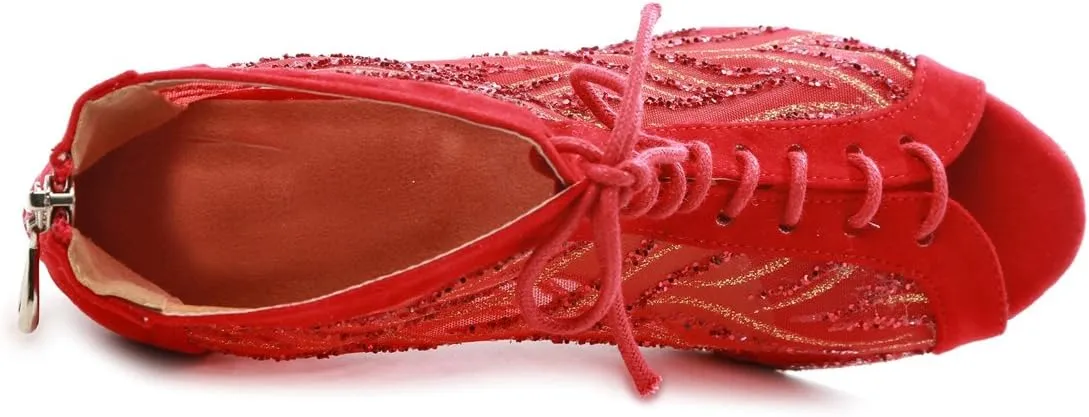 Minishion Sexy Dance Heels for Women Mesh Party Eveing Ankle Sandals Boots