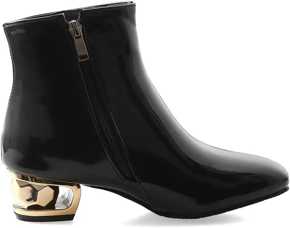 MIOKE Women's Fashion Waterproof Rain Ankle Boots Low Heel Zipper Chelsea Booties Dressy Dressy Short Boot