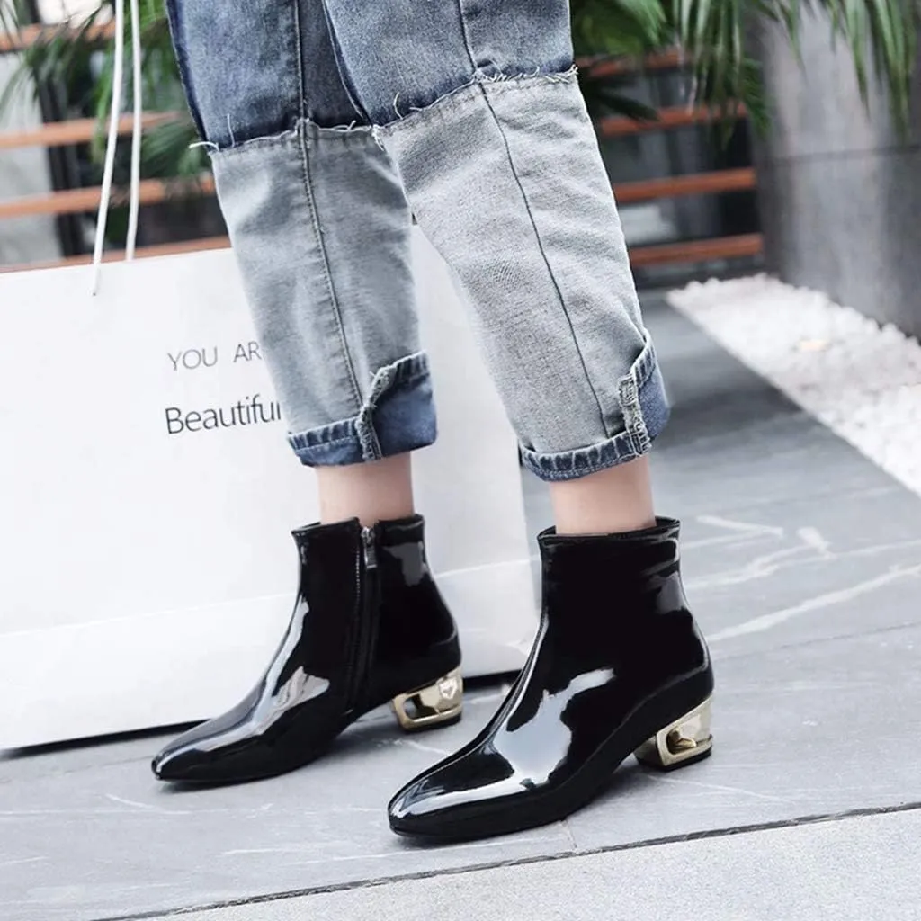 MIOKE Women's Fashion Waterproof Rain Ankle Boots Low Heel Zipper Chelsea Booties Dressy Dressy Short Boot