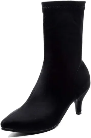 MIOKE Women's Pointed Toe Stretch Ankle Boots Fashion Comfy Kitten Low Heel Pull On Dressy Short Booties