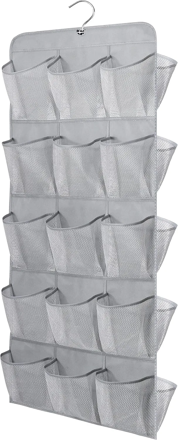 MISSLO 30 Large Pockets Dual Sided Hanging Shoe Organizer for Closet with Rotating Hanger Hanging Shoe Shelves, Grey