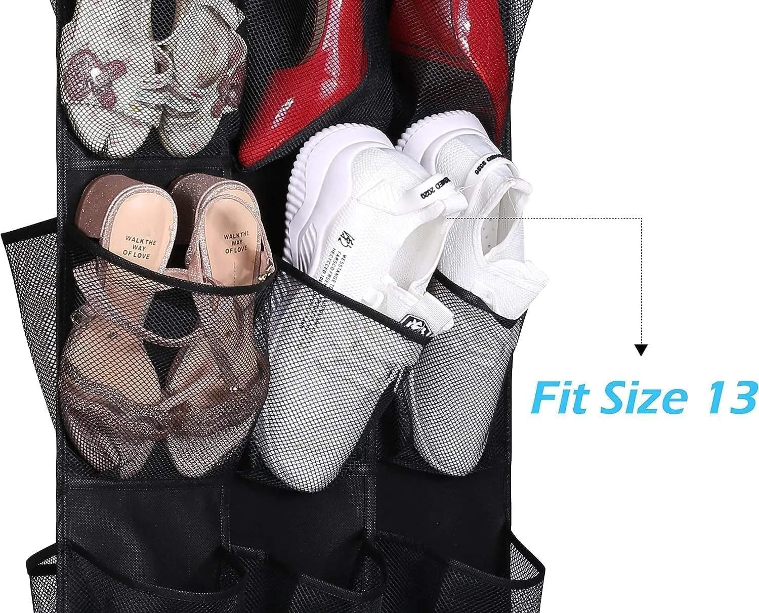 MISSLO 30 Large Pockets Dual Sided Hanging Shoe Rack for Closet Organizer with Rotating Hanger Hanging Shoe Shelves, Black