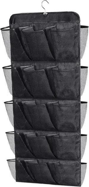 MISSLO 30 Large Pockets Dual Sided Hanging Shoe Rack for Closet Organizer with Rotating Hanger Hanging Shoe Shelves, Black