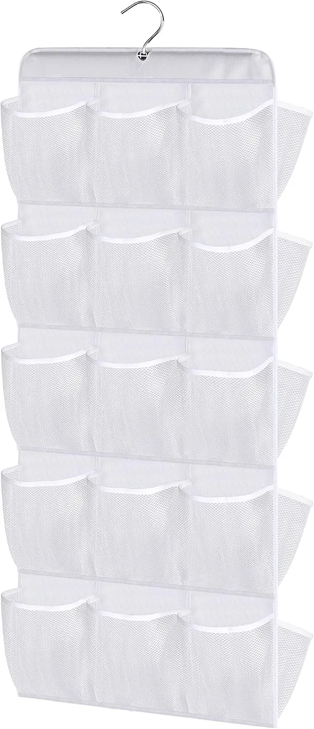 MISSLO 30 Pockets Dual Sided Hanging Baby Shoe Organizer for Closet with Rotating Hanger Hanging Shoe Shelves, White