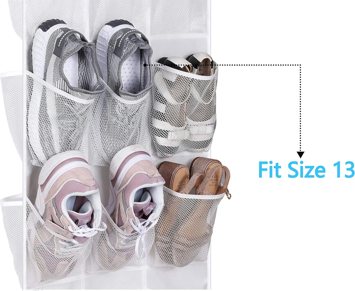 MISSLO 30 Pockets Dual Sided Hanging Baby Shoe Organizer for Closet with Rotating Hanger Hanging Shoe Shelves, White