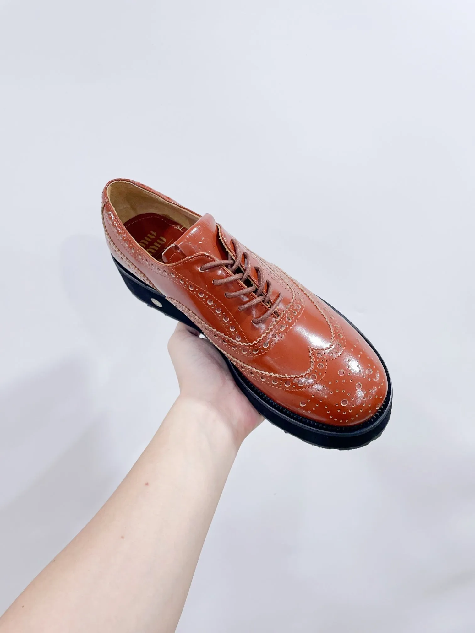 Miu-Church's Lace-Ups Cocoa Brown Glossy Nubuck Leather