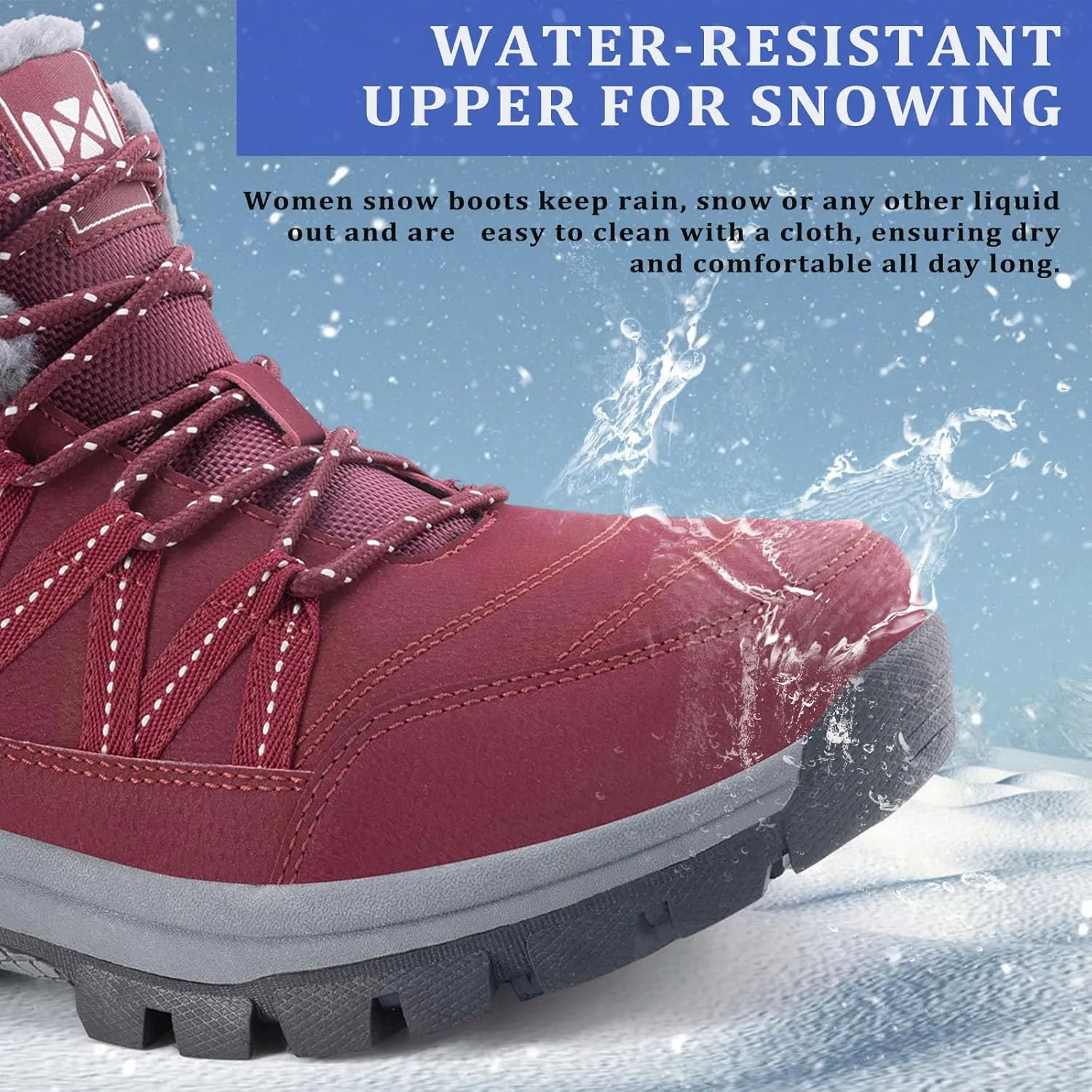 Moodeng Women Winter Boots Warm Comfortable Outdoor Ankle Boots Lace Up Hiking Boots Non-Slip Trekking Shoes