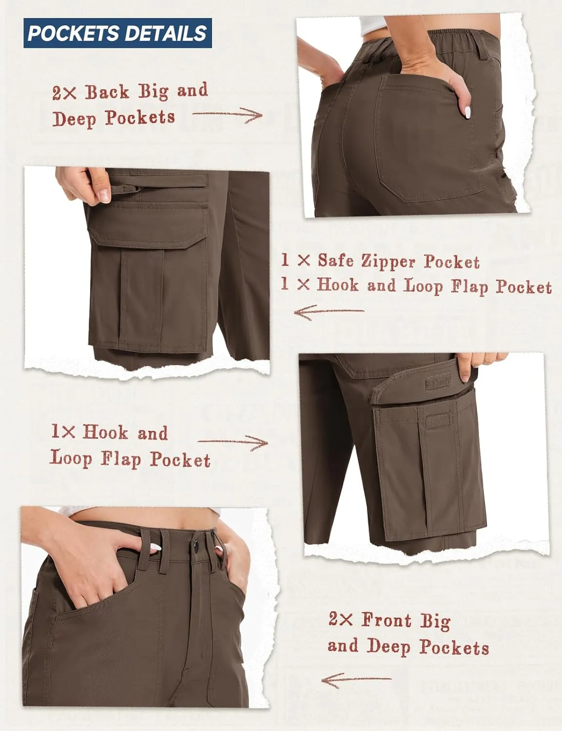 Moosehill Cargo Hiking Pants Women High Waisted Water Resistance Baggy Stretch Work Casual Travel Streetwear