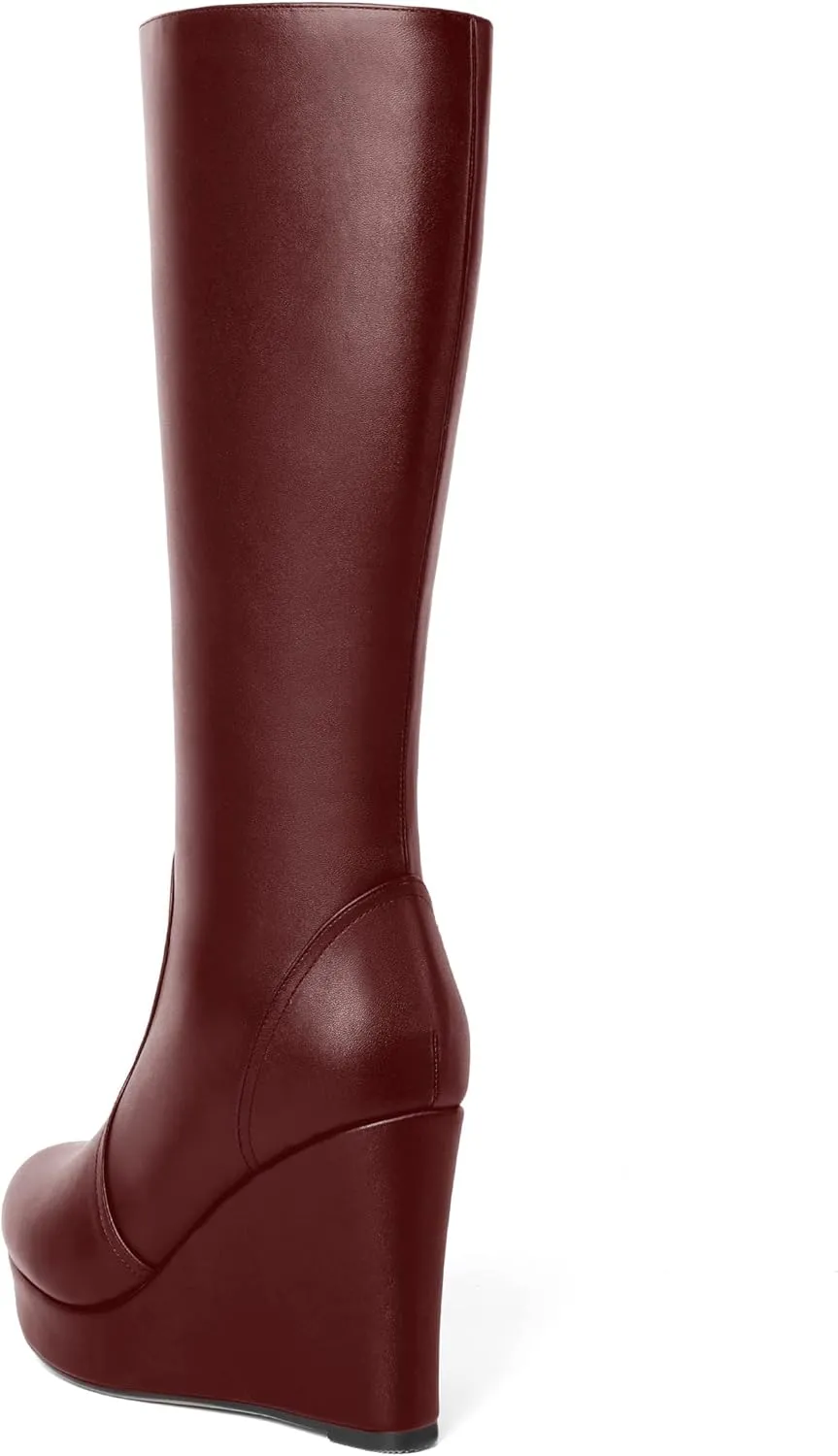 MOVINSTEPS Womens Zip Round Toe Matte Cold Weather Outdoor Solid Wedge High Heel Mid Calf Boots 4 Inch