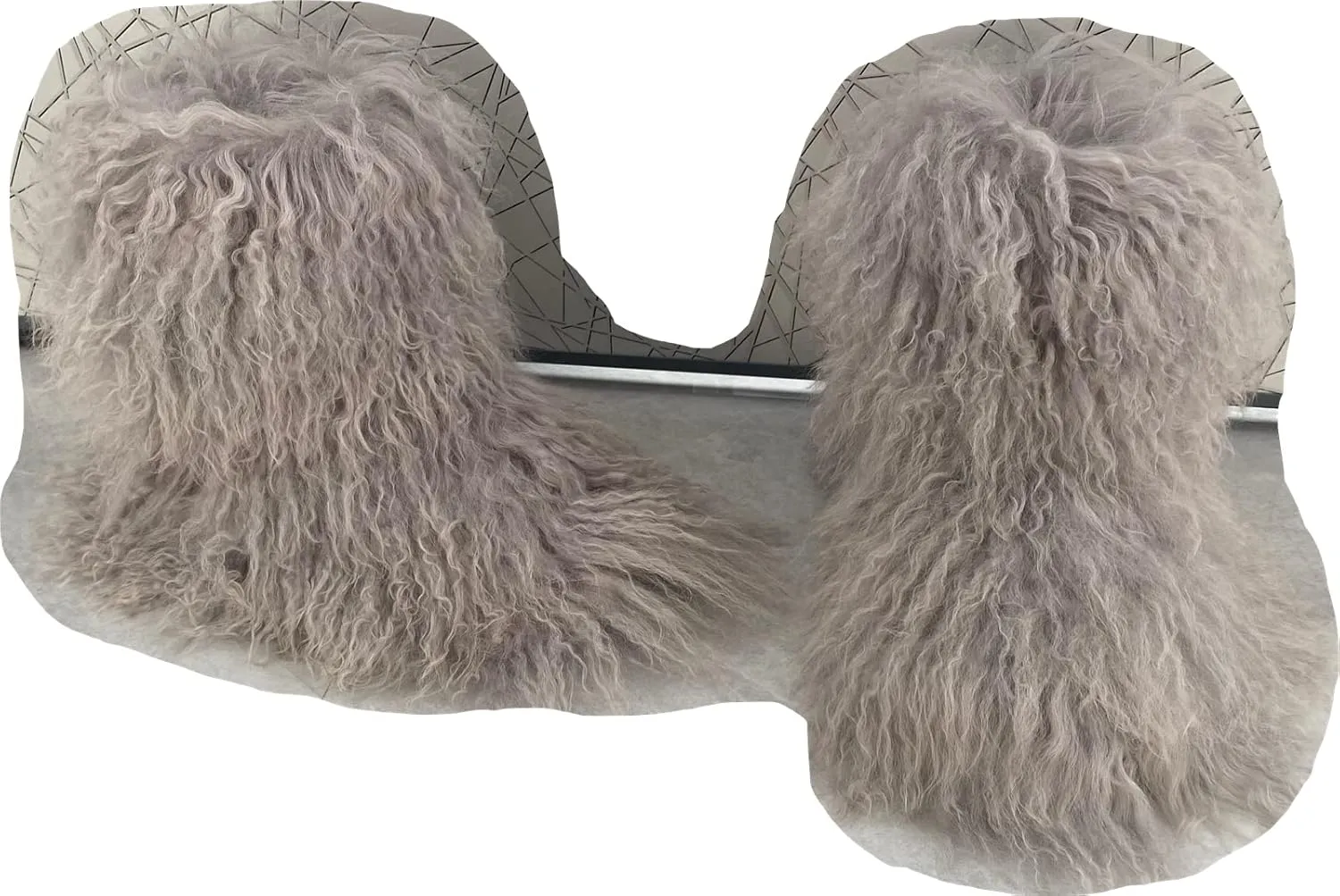 MSD-1 Woman's Tibetan Fur Boot With Real Mongolian Hairy Furry Sheepskin Shearling Lamb Skin Snow Boots Long Curly Hair Shoes For Young Lady Girls Outside Ski Fluffy Footwear Christmas Gifts Mid-Half Short Booties All Over Fur (12, Gray)
