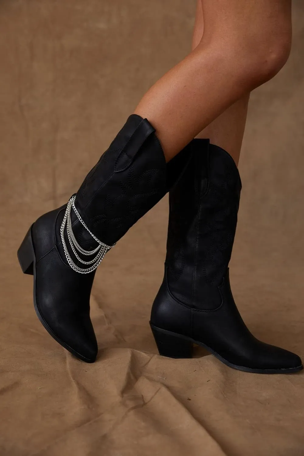 MUCCCUTE Cowboy Boots for Women Cowgirl Boots Wide Calf Pointed Toe Embroidered Fashion Western Chunky Pull On