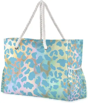 Mystery Blue Golden Cheetah Print Sandproof womens tote bags for travel with zipper bags for women tote for Travel Gym Vacation