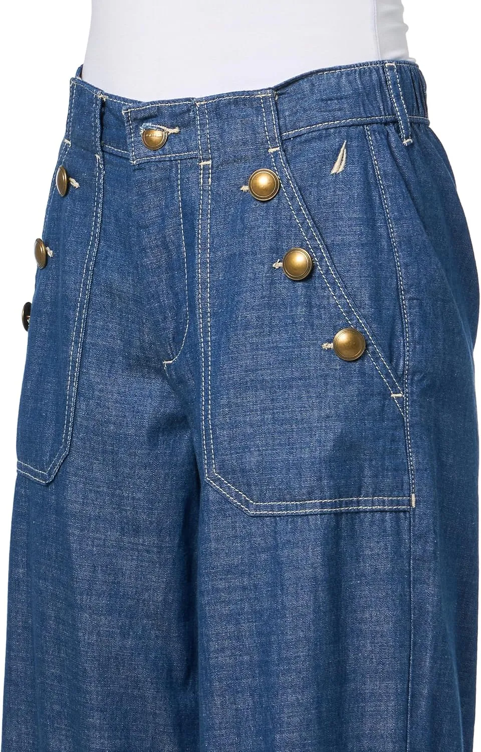 Nautica Women's Button Pocket Wide Leg Sailor Jeans