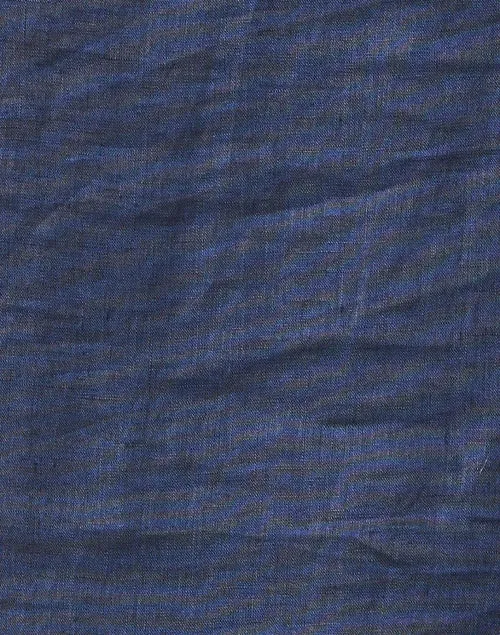 Navy and Pink Embroidered Linen Dress