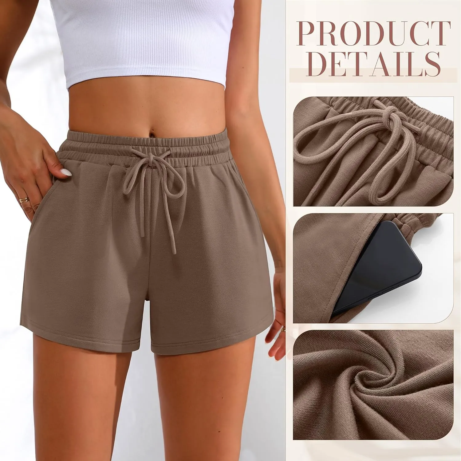 Neer 3 Pack Womens Sweat Shorts Comfy Casual Lounge Drawstring High Waist Summer Athletic Shorts with Pocket 2025