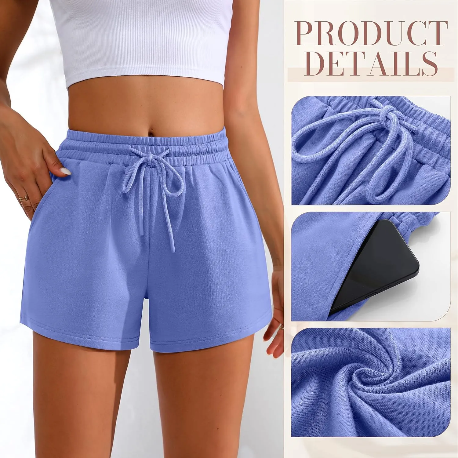 Neer 3 Pack Womens Sweat Shorts Comfy Casual Lounge Drawstring High Waist Summer Athletic Shorts with Pocket 2025