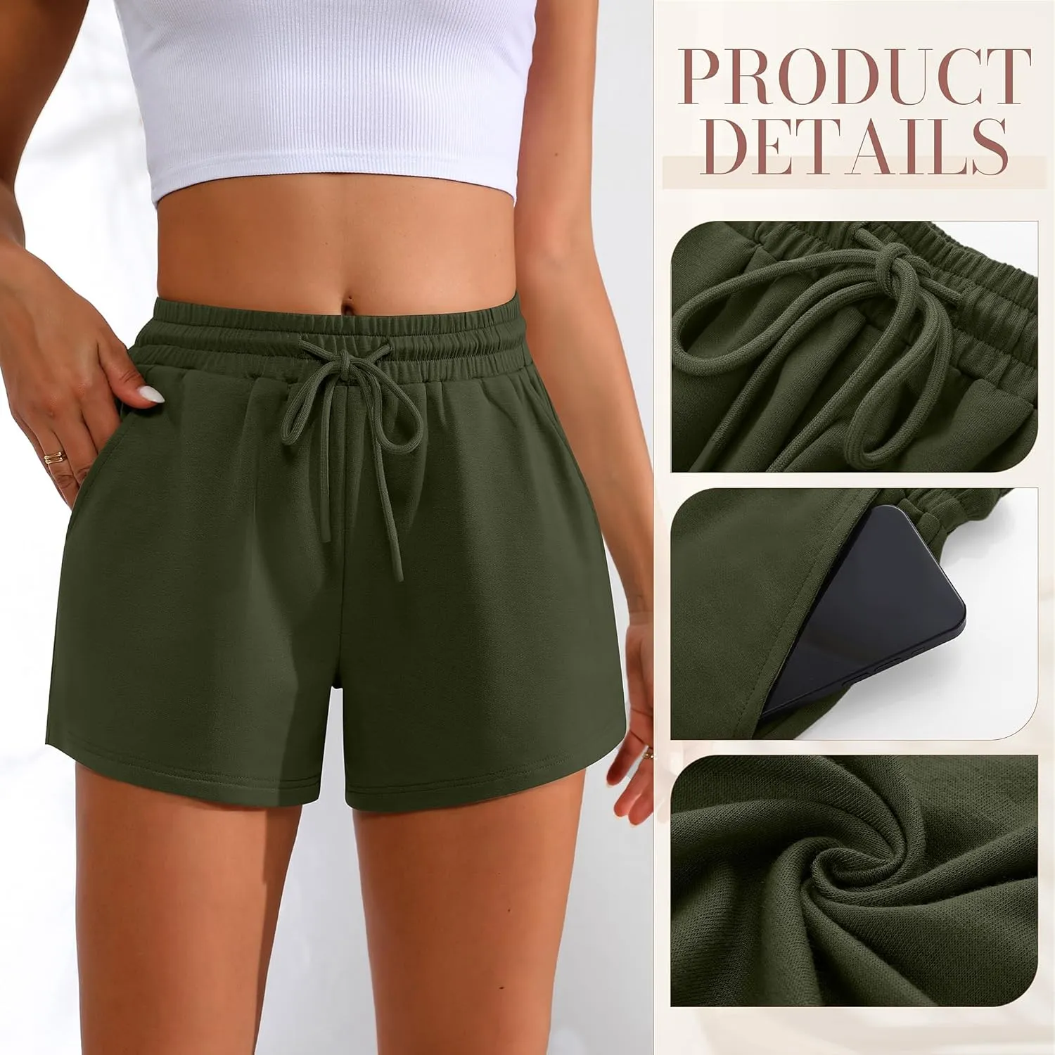 Neer 3 Pack Womens Sweat Shorts Comfy Casual Lounge Drawstring High Waist Summer Athletic Shorts with Pocket 2025