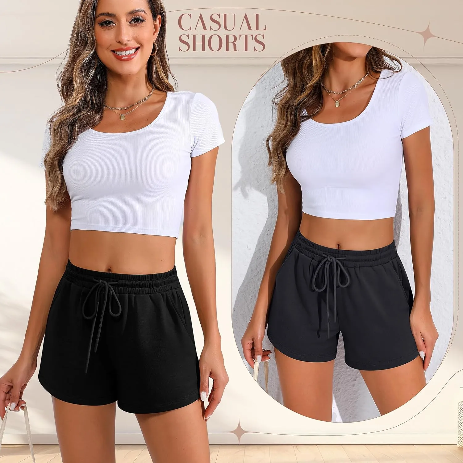 Neer 3 Pack Womens Sweat Shorts Comfy Casual Lounge Drawstring High Waist Summer Athletic Shorts with Pocket 2025