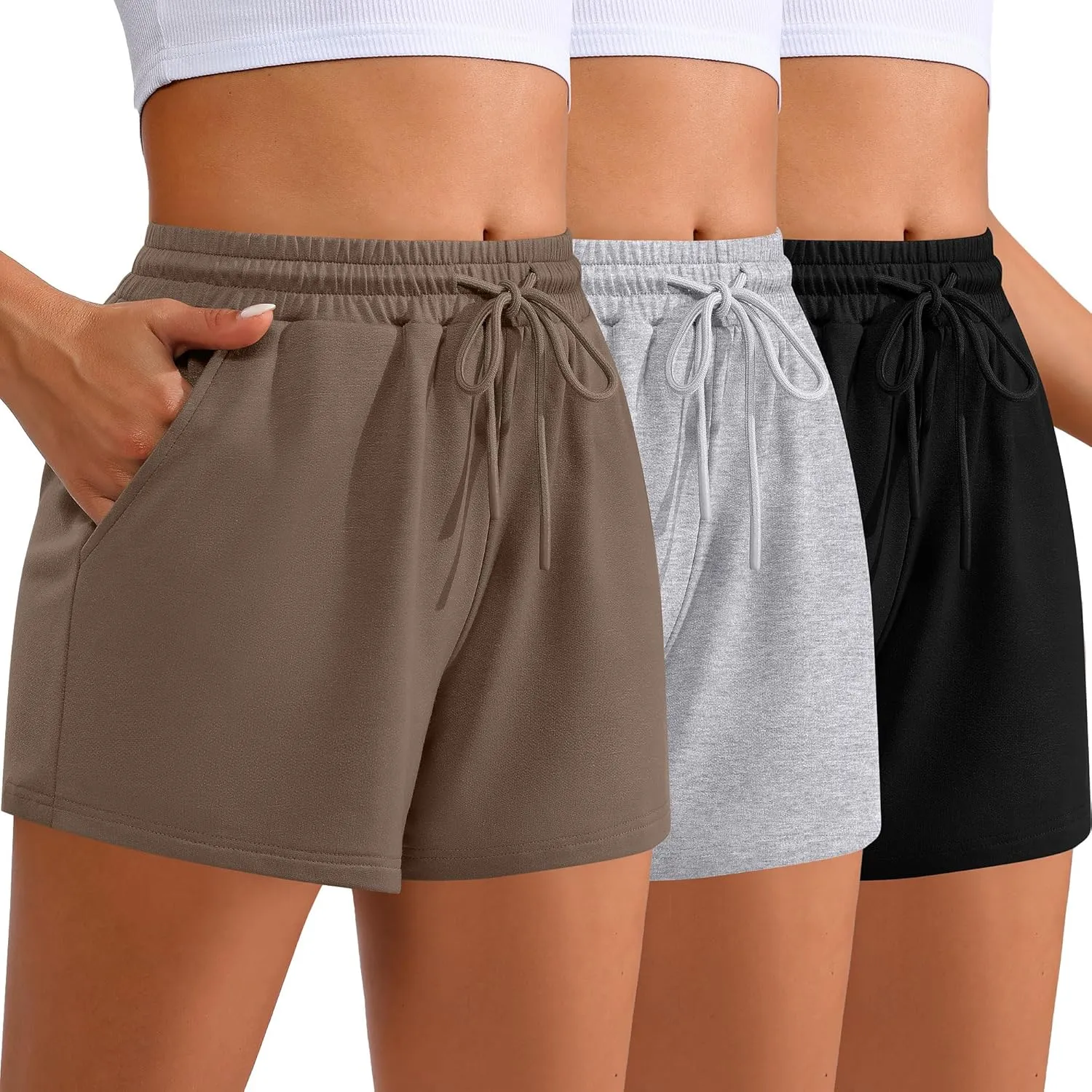 Neer 3 Pack Womens Sweat Shorts Comfy Casual Lounge Drawstring High Waist Summer Athletic Shorts with Pocket 2025