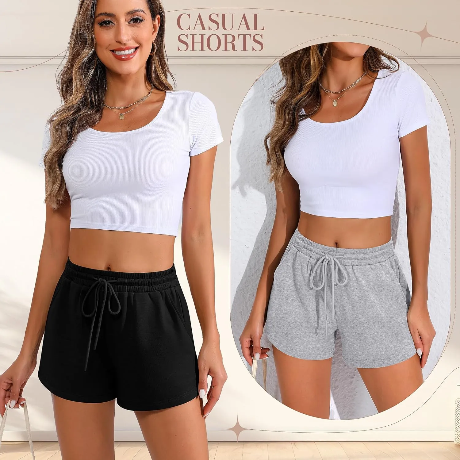 Neer 3 Pack Womens Sweat Shorts Comfy Casual Lounge Drawstring High Waist Summer Athletic Shorts with Pocket 2025