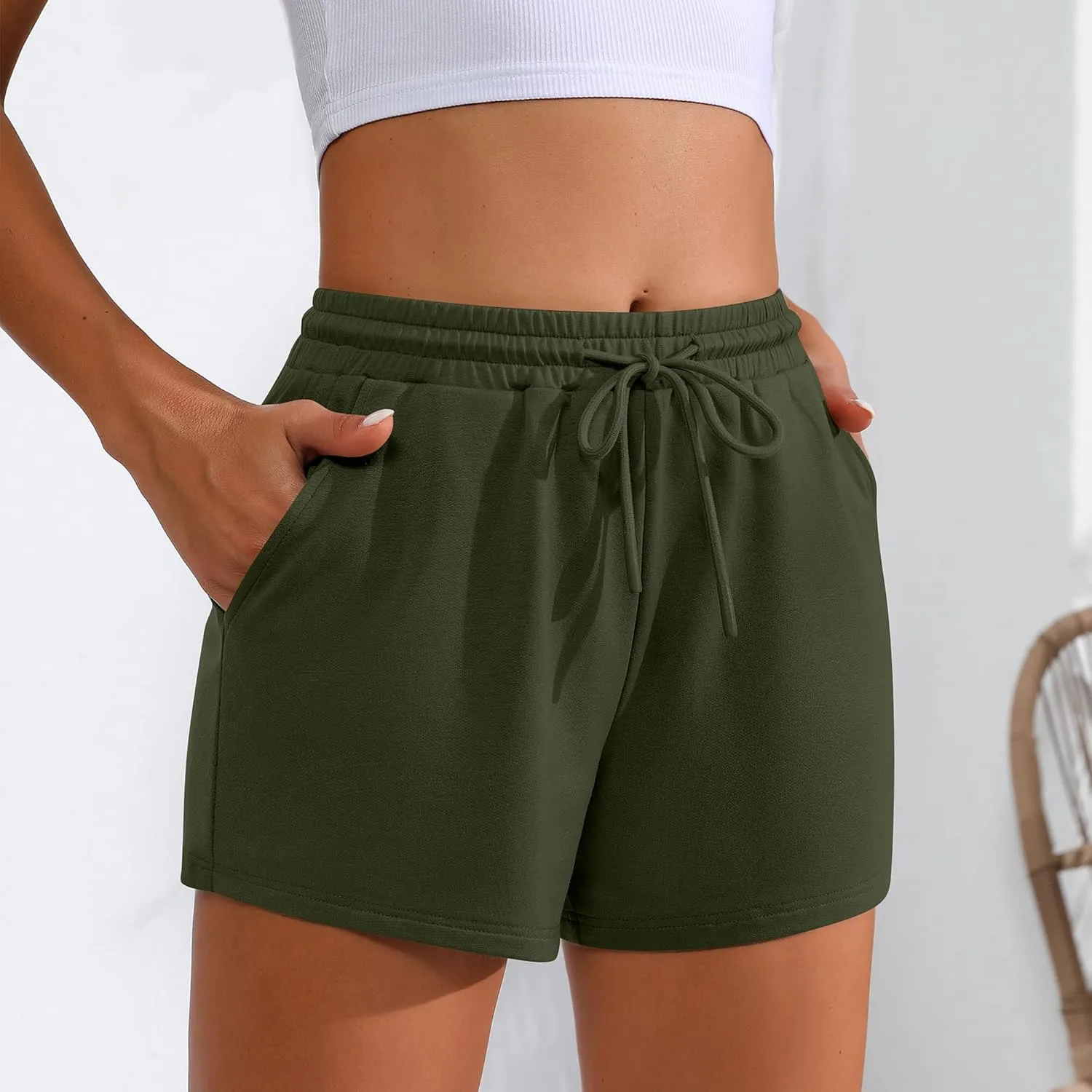 Neer 3 Pack Womens Sweat Shorts Comfy Casual Lounge Drawstring High Waist Summer Athletic Shorts with Pocket 2025