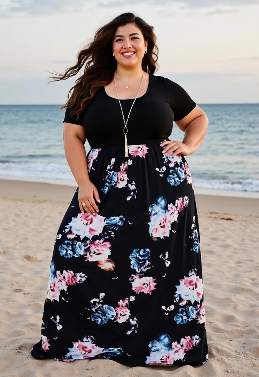 Nemidor Plus Size Maxi Dresses for Curvy Women Casual Summer Short Sleeve Chevron Print Long Dress with Pocket 14-26