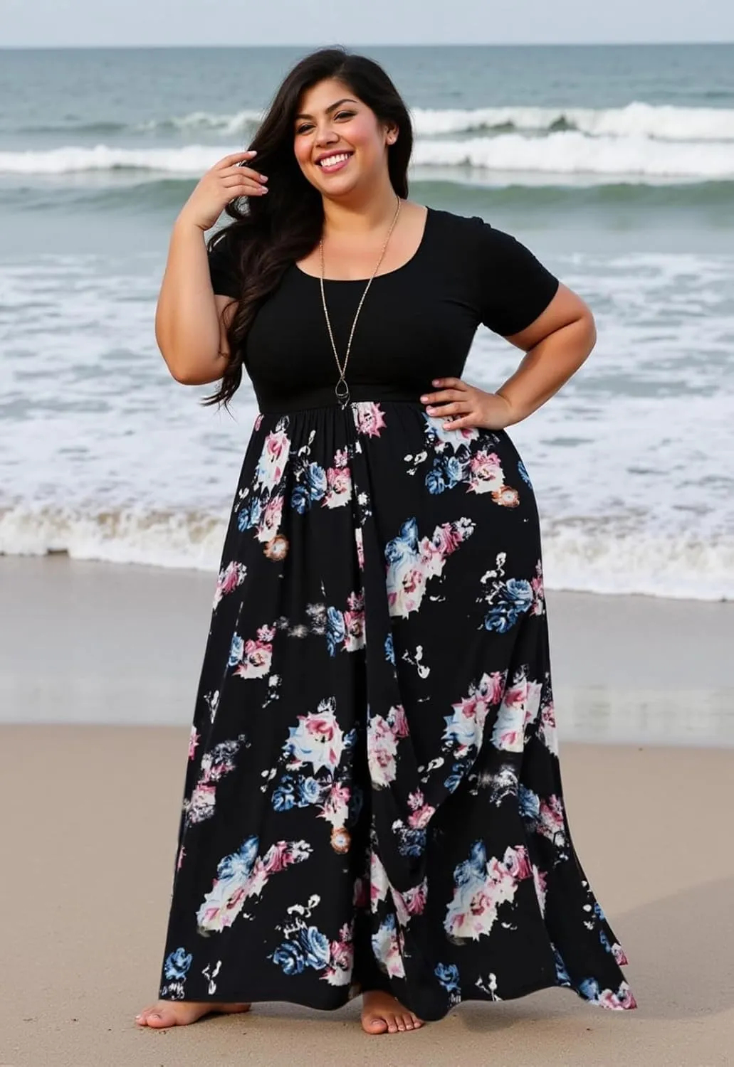 Nemidor Plus Size Maxi Dresses for Curvy Women Casual Summer Short Sleeve Chevron Print Long Dress with Pocket 14-26