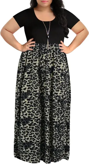 Nemidor Plus Size Maxi Dresses for Curvy Women Casual Summer Short Sleeve Chevron Print Long Dress with Pocket 14-26