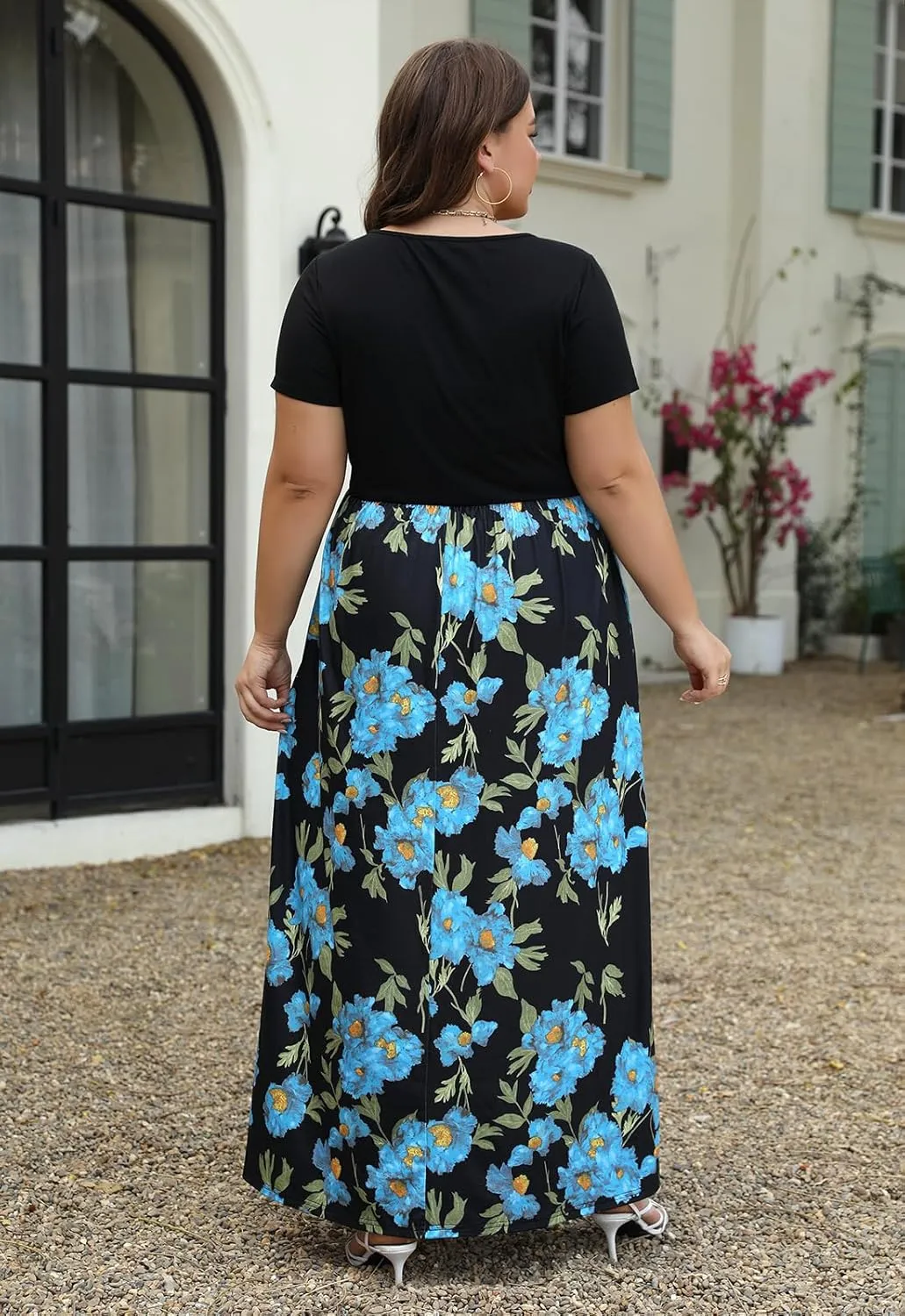 Nemidor Plus Size Maxi Dresses for Curvy Women Casual Summer Short Sleeve Chevron Print Long Dress with Pocket 14-26