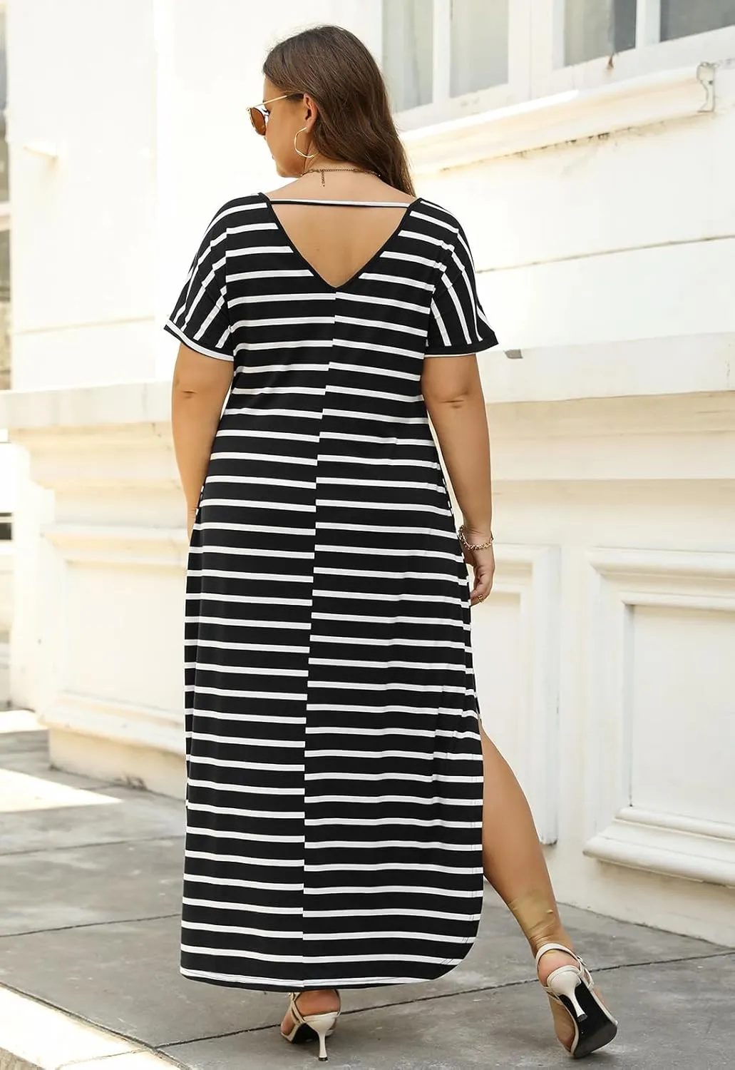 Nemidor Plus Size Maxi Dresses for Curvy Women Casual Summer Slit Loose Short Sleeve Long Dress with Pocket 14-26