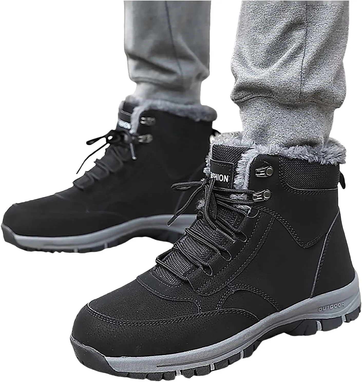 Non Slip Snow Boots for Men Fleece Lined Warm Ankle Boots Lace Up Cold Proof Winter Boots Insulated Rain Boots for Men