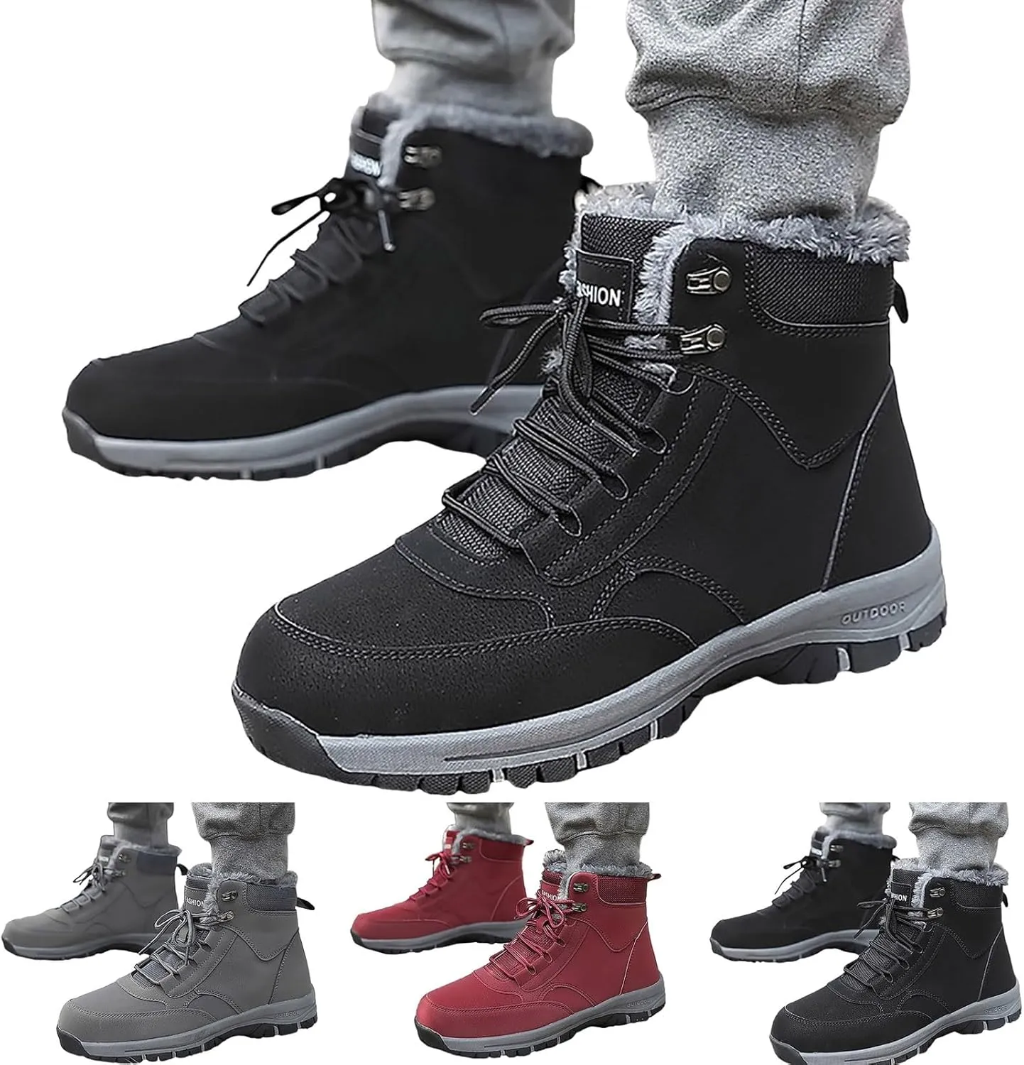 Non Slip Snow Boots for Men Fleece Lined Warm Ankle Boots Lace Up Cold Proof Winter Boots Insulated Rain Boots for Men