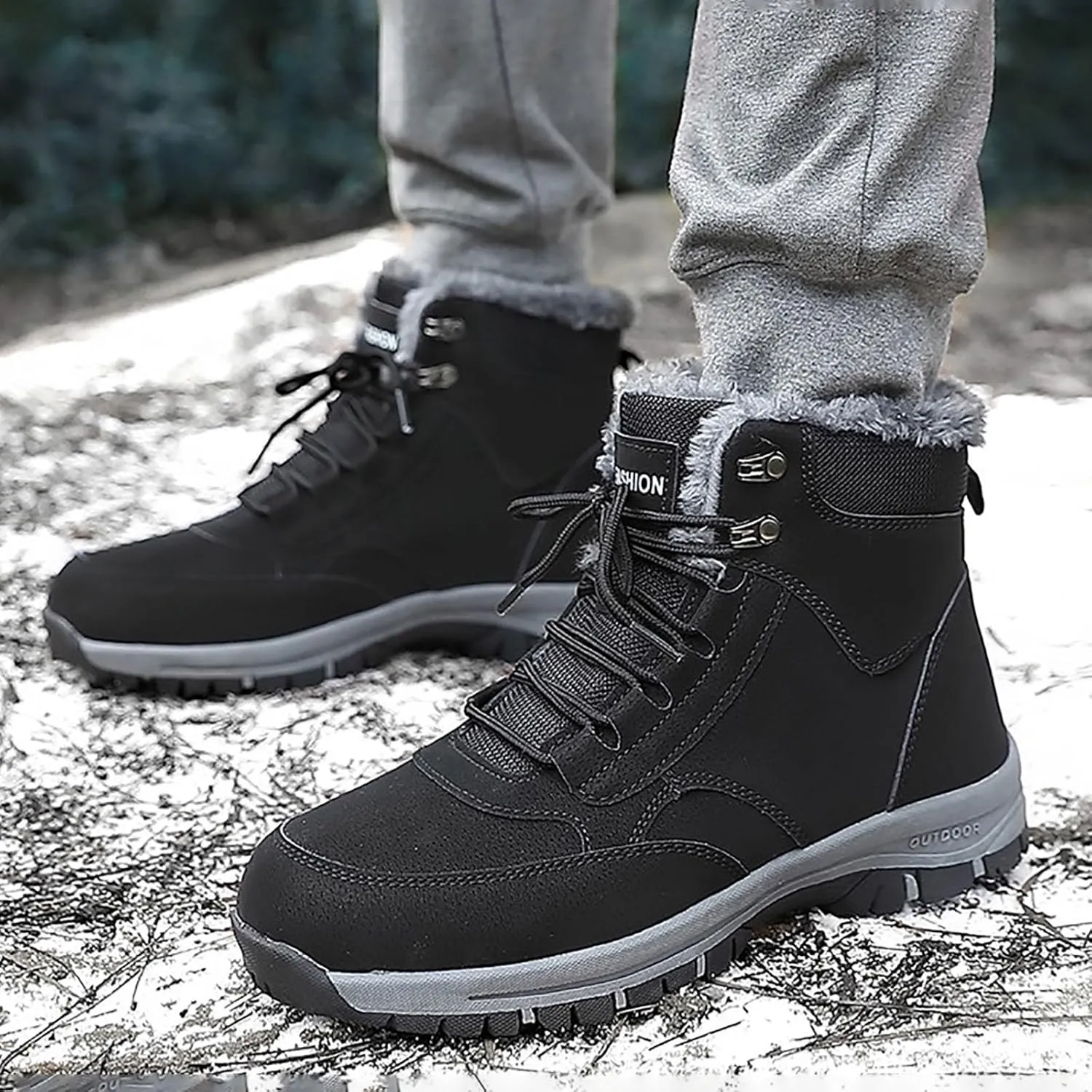 Non Slip Snow Boots for Men Fleece Lined Warm Ankle Boots Lace Up Cold Proof Winter Boots Insulated Rain Boots for Men