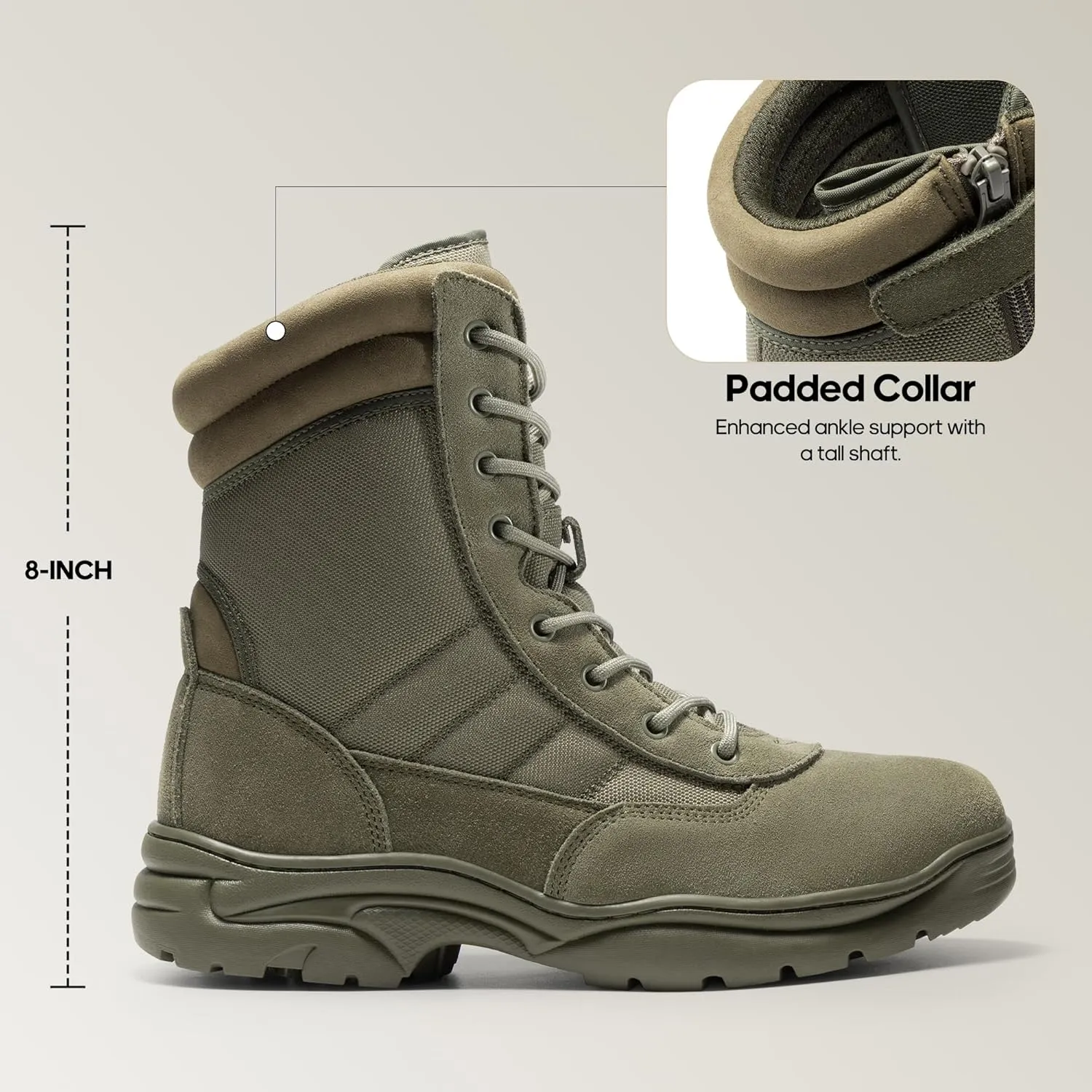 NORTIV 8 Men's Military Tactical Work Boots Side Zipper Leather Motorcycle Combat Boots Trooper(6-8 Inches)