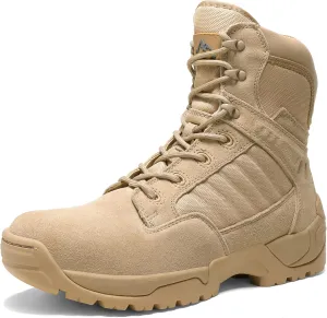 NORTIV 8 Men's Military Tactical Work Boots Side Zipper Leather Motorcycle Combat Boots Trooper(6-8 Inches)