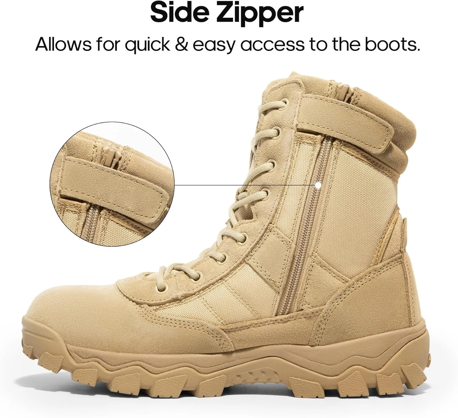 NORTIV 8 Men's Tactical Military Work Boots Side Zipper Outdoor Motorcycle Combat Boots 8 Inches 2.0 Trooper-pro