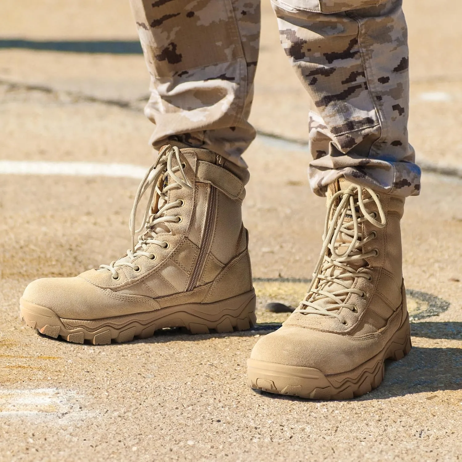 NORTIV 8 Men's Tactical Military Work Boots Side Zipper Outdoor Motorcycle Combat Boots 8 Inches 2.0 Trooper-pro