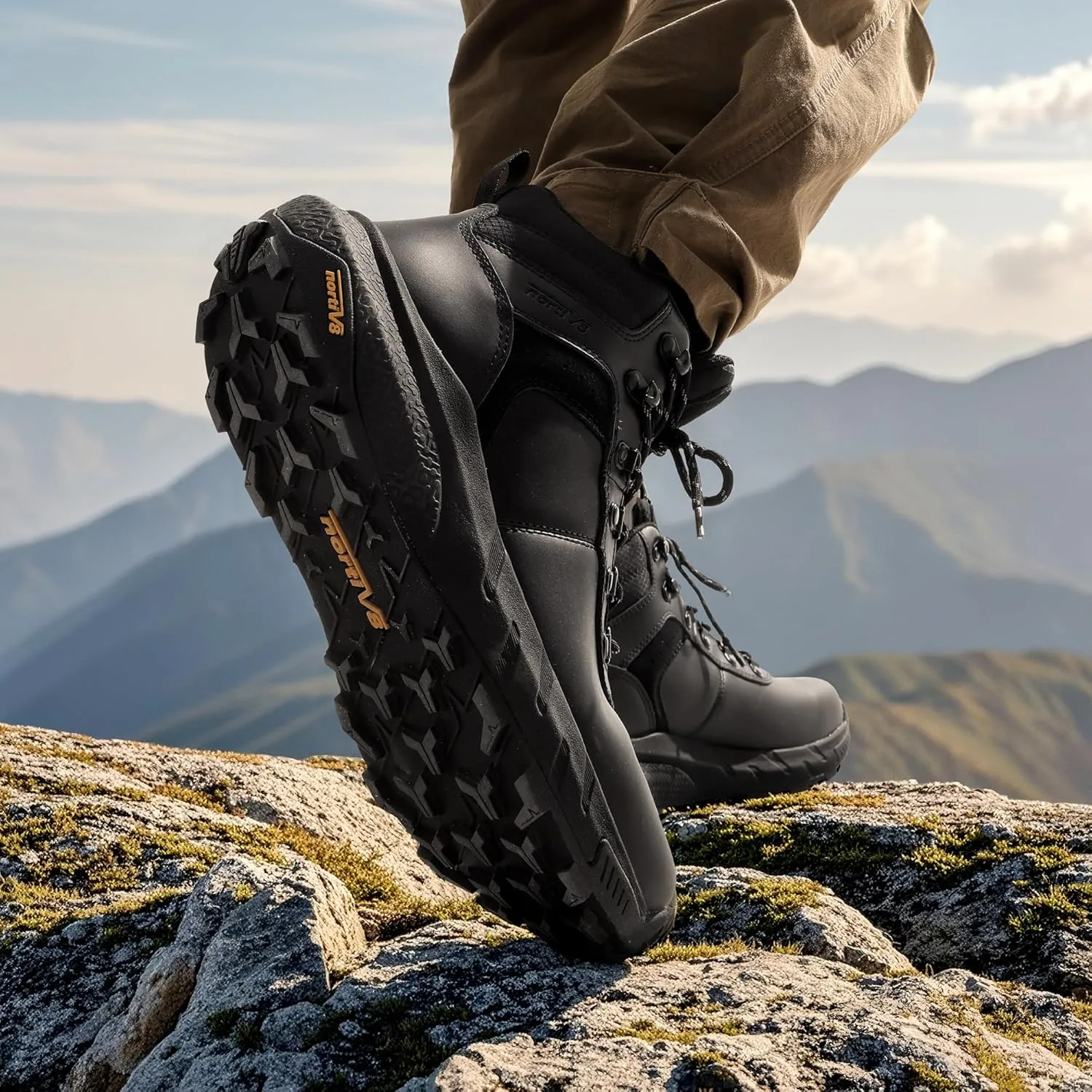 NORTIV 8 Men's Waterproof Hiking Boots Lightweight Outdoor Mid Trekking Leather Shoes DriftShield